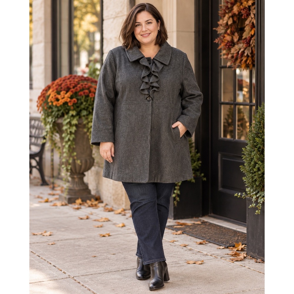 Old Navy XXL Charcoal Gray Recycled Wool Blend Ruffle Front Coat